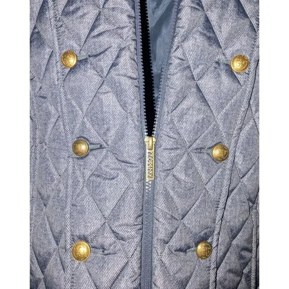 Tommy Hilfiger Womens Medium Quilted Jacket Gold Snap Buttons Zipper Gray - Picture 4 of 16